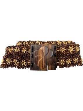 Handwoven Jamaican Earthy Brown Rosewood Buckle Belt W/Elastic Stretch 33" Long